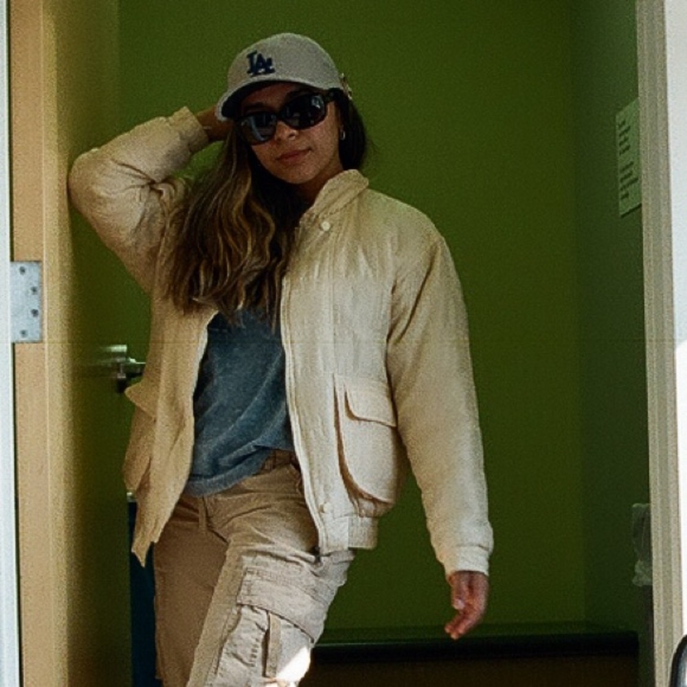 100% silk quilted bomber jacket in cream white tan color